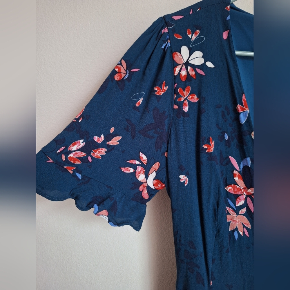 Lulus teal blue floral wrap dress - Picture 2 of 14